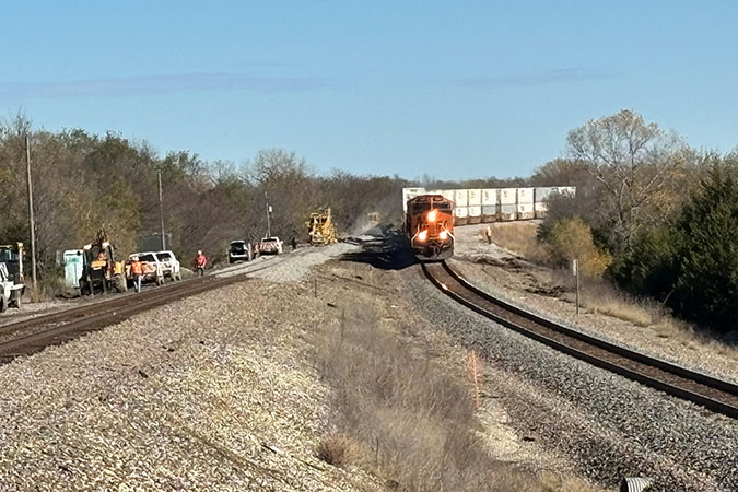 The day after the 3.5-mile cutover clearly shows the new track addition. 